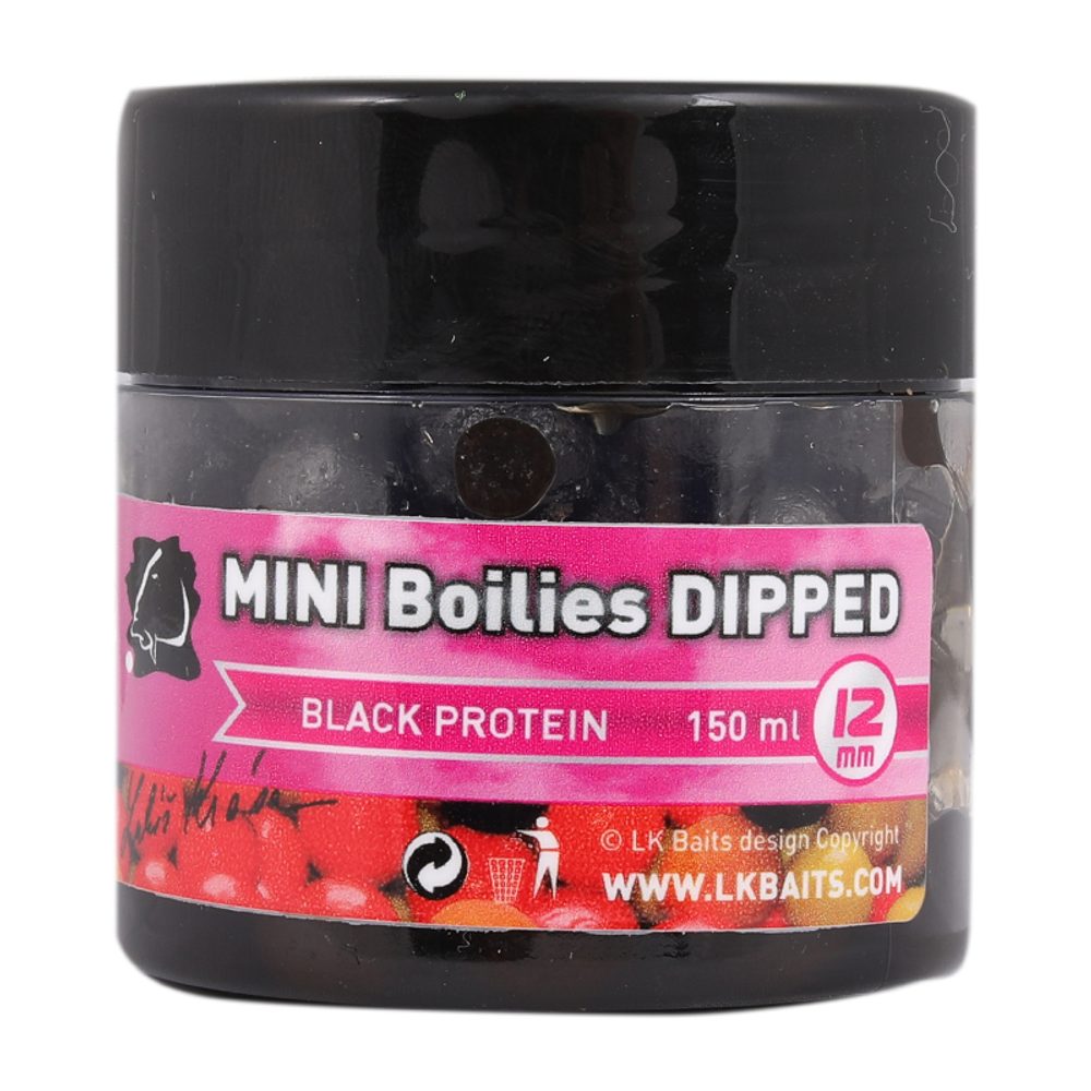 Fotografie LK Baits MINI Boilies v dipu 12mm 150ml - Black Protein