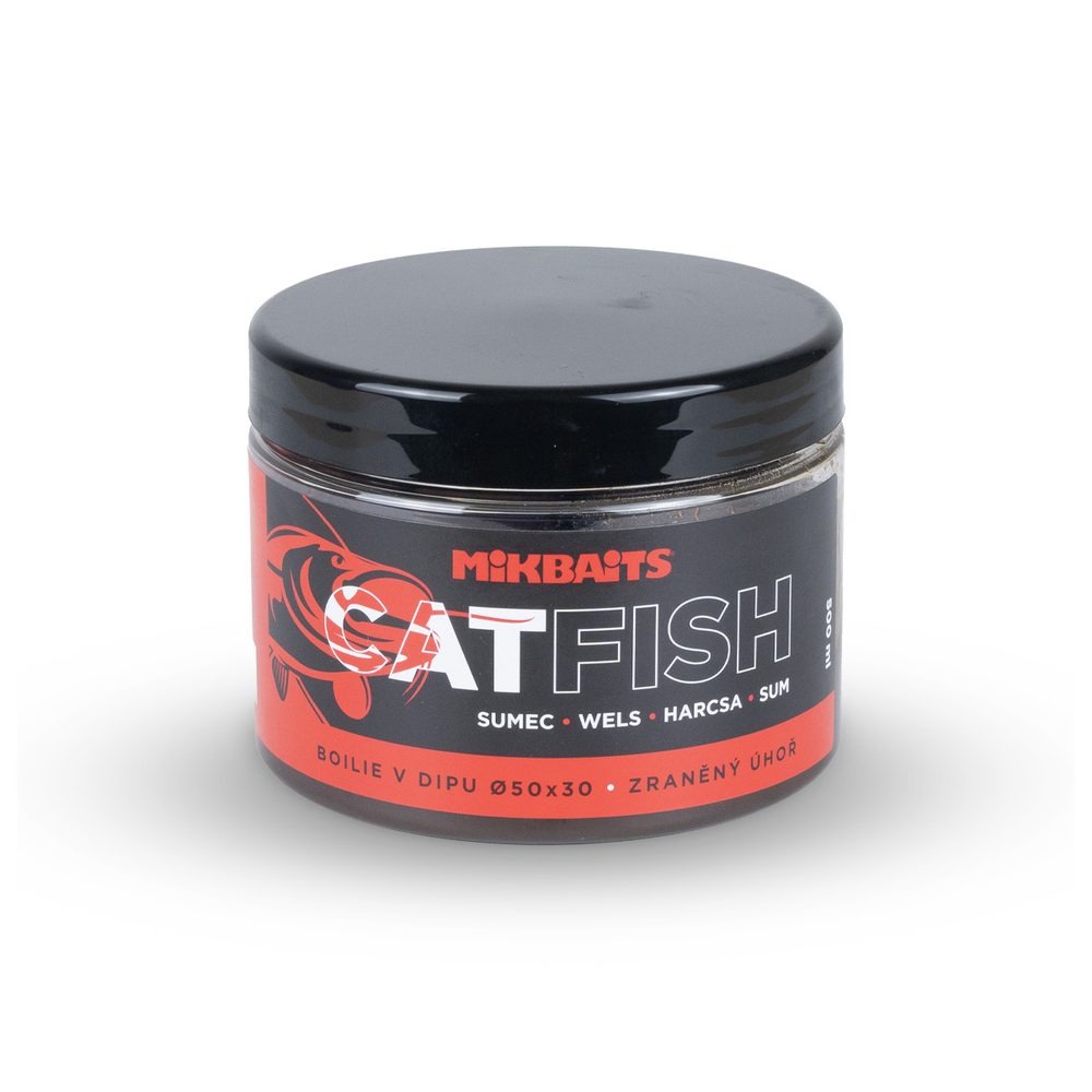 Mikbaits Boilie v dipu Catfish sumec Zraněný úhoř 500ml - 50x30mm,Mikbaits Boilie v dipu Catfish sumec Zraněný úhoř 500ml - 50x30mm