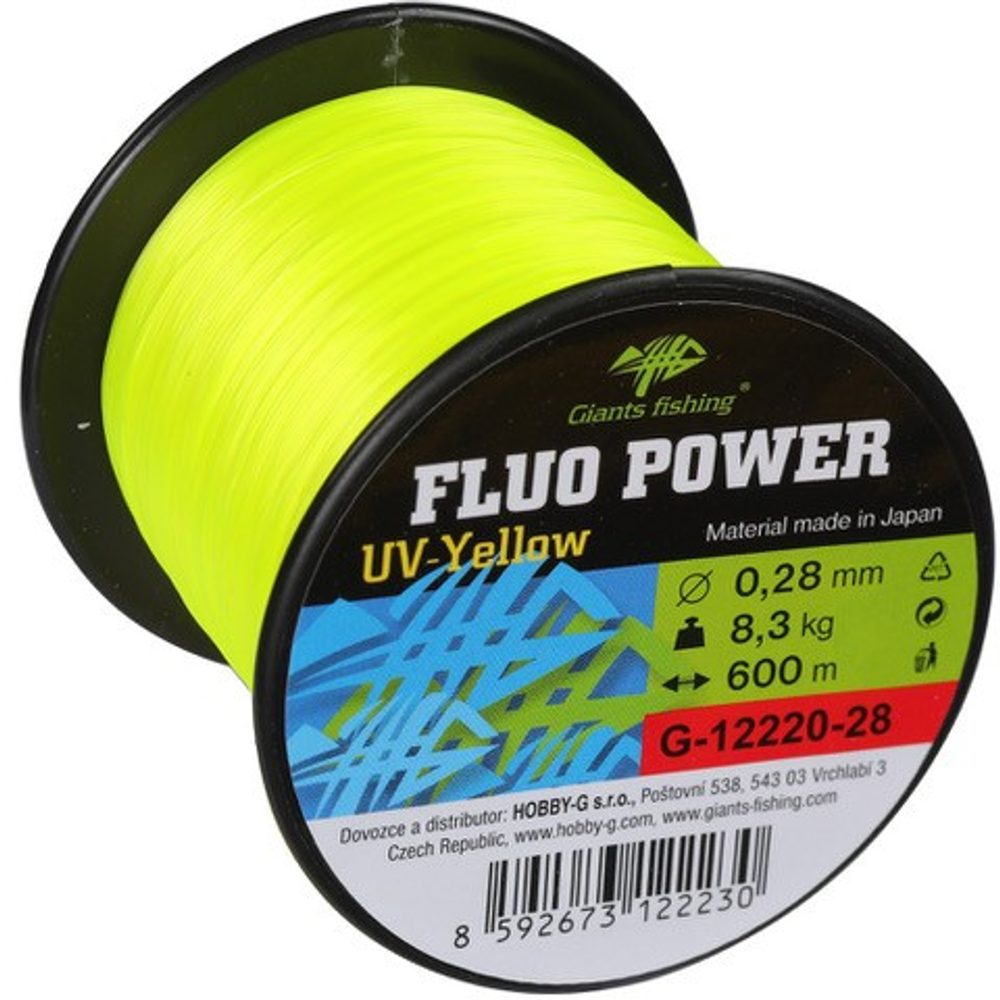 Giants fishing Vlasec Fluo Power UV-Yellow 600m - 0,28mm/8,3kg