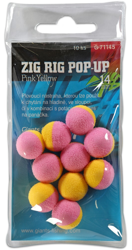 Fotografie Giants fishing Pěnové plovoucí boilie Zig Rig Pop-Up pink-yellow 14mm,10ks