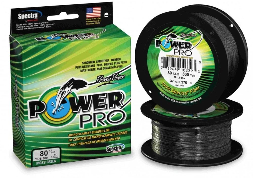 PowerPro Pletená Šňůra PowerPro Moss Green - 0,46mm 55kg 455m