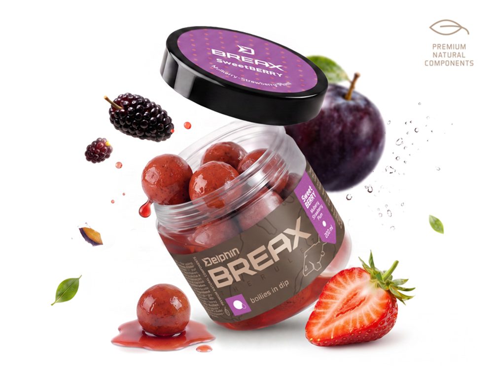 Delphin Boilies v dipu BreaX/SweetBERRY Moruše-Jahoda-Švestka 200ml - 24mm