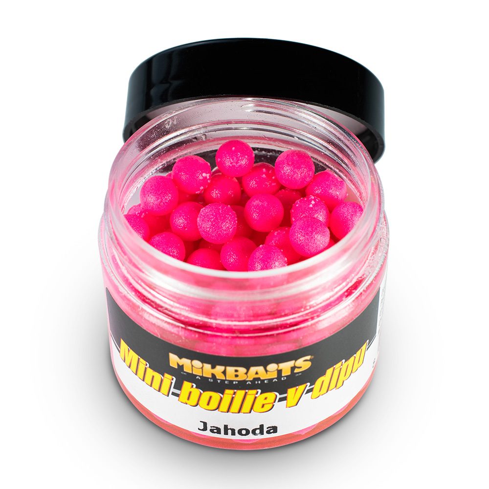 Mikbaits Mini boilies v Dipu 50ml 6-8mm Jahoda