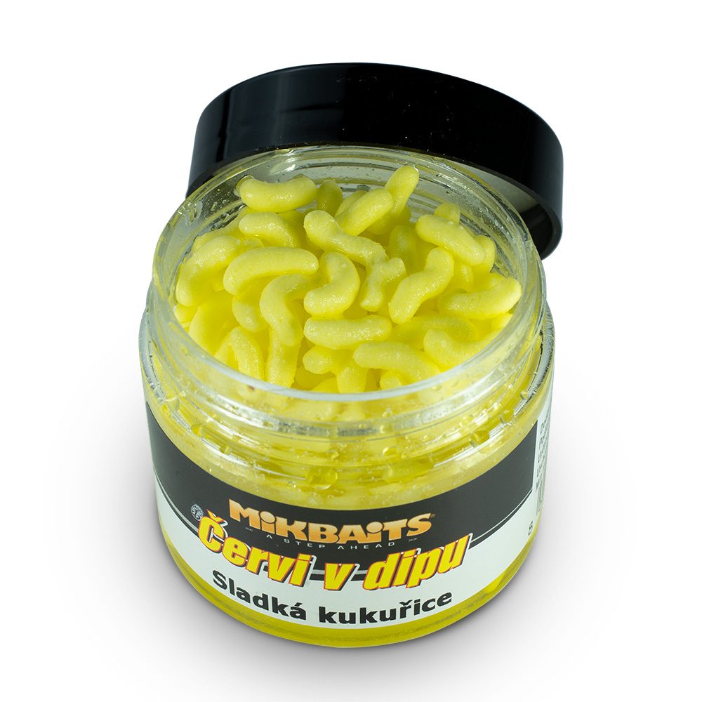 E-shop Mikbaits Červi v dipu 50ml - Sladká kukuřice,Mikbaits Červi v dipu 50ml - Sladká kukuřice