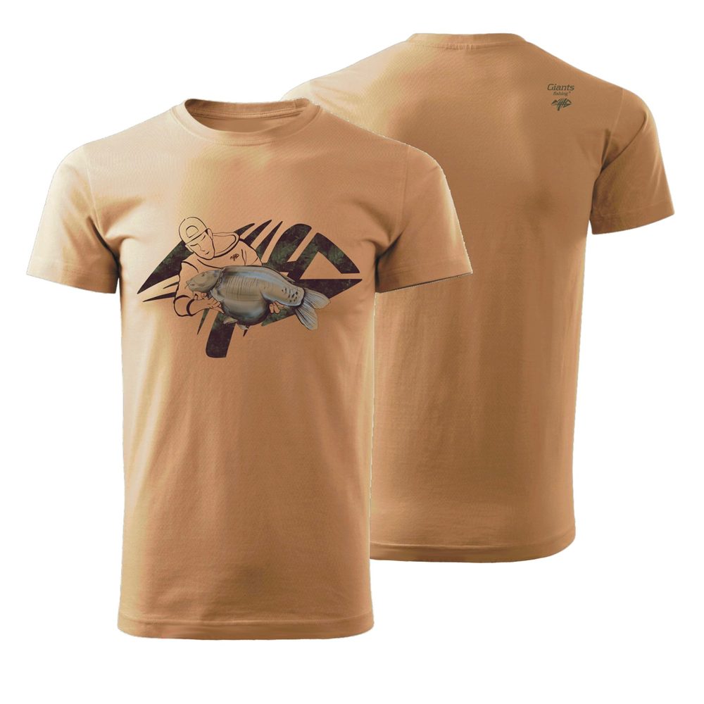 E-shop Giants fishing Tričko pánské béžové Rybář s kaprem - vel. 2XL,Giants fishing Tričko pánské béžové Rybář s kaprem - vel. 2XL