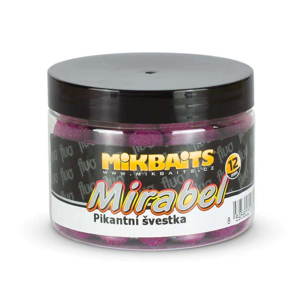 E-shop Mikbaits Boilie Mirabel Fluo 12mm 150ml - Pikantní švestka,Mikbaits Boilie Mirabel Fluo 12mm 150ml - Pikantní švestka
