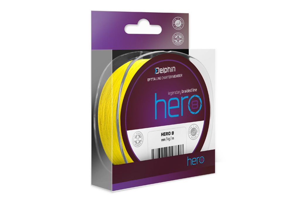 E-shop Delphin Šňůra Hero 8 fluo žlutá - 0,20mm 14,10kg 300m