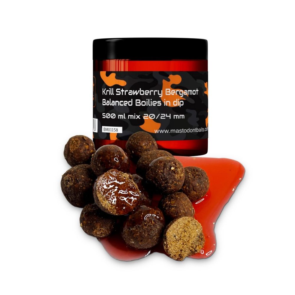 Mastodont Baits Boilies Balanced Boilies in dip mix 20/24mm 500ml - Krill Strawberry Bergamot