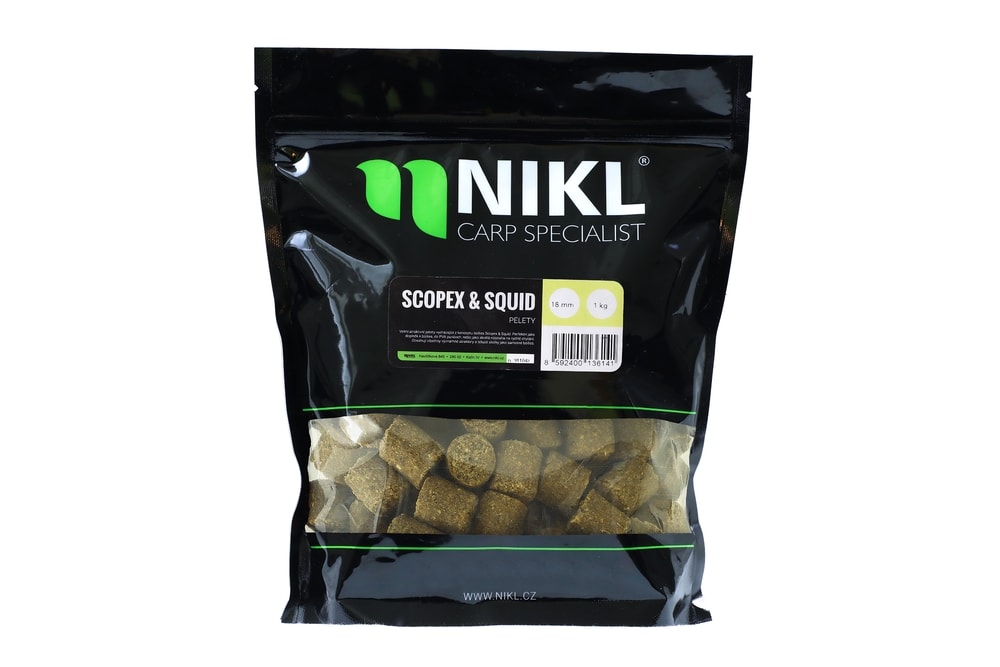 E-shop Nikl Pelety Scopex & Squid 1kg - 18mm s dírkou,Nikl Pelety Scopex & Squid 1kg - 18mm s dírkou