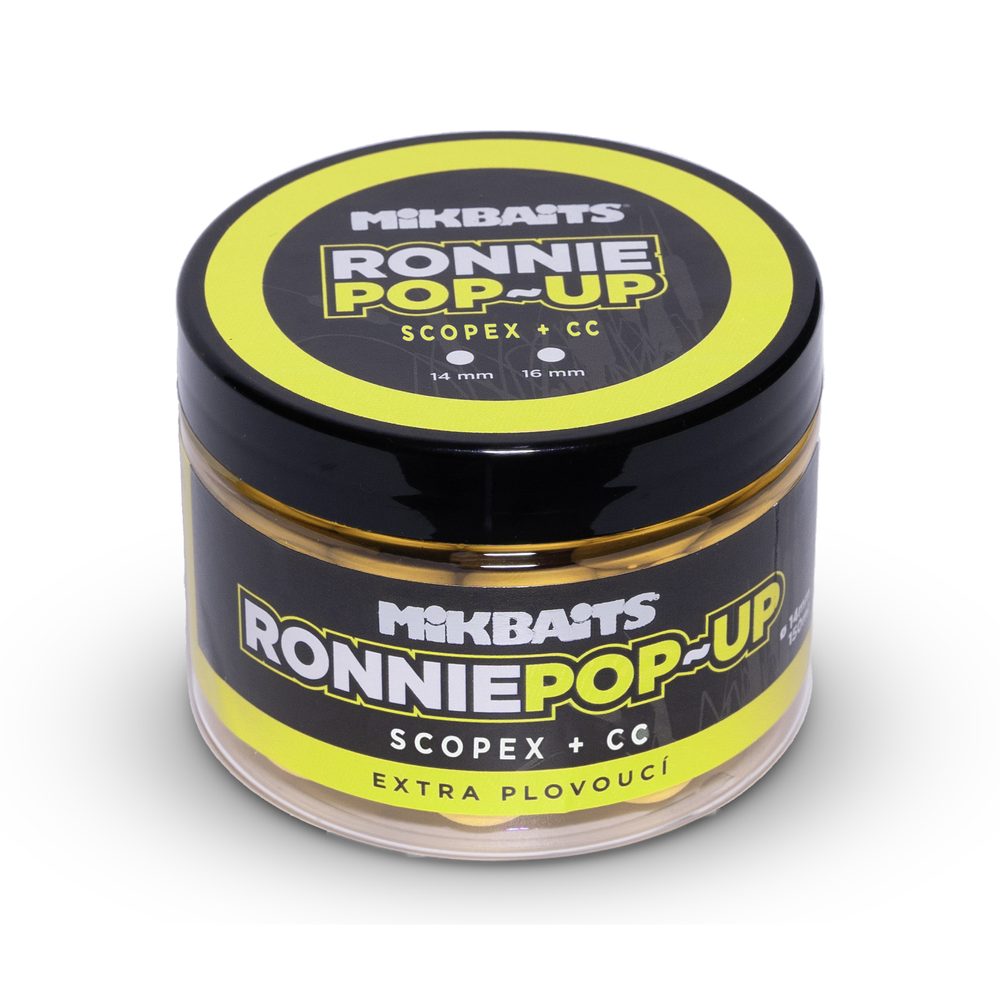 Fotografie Mikbaits Plovoucí boilie Ronnie pop-up Scopex + CC 150ml - 14mm