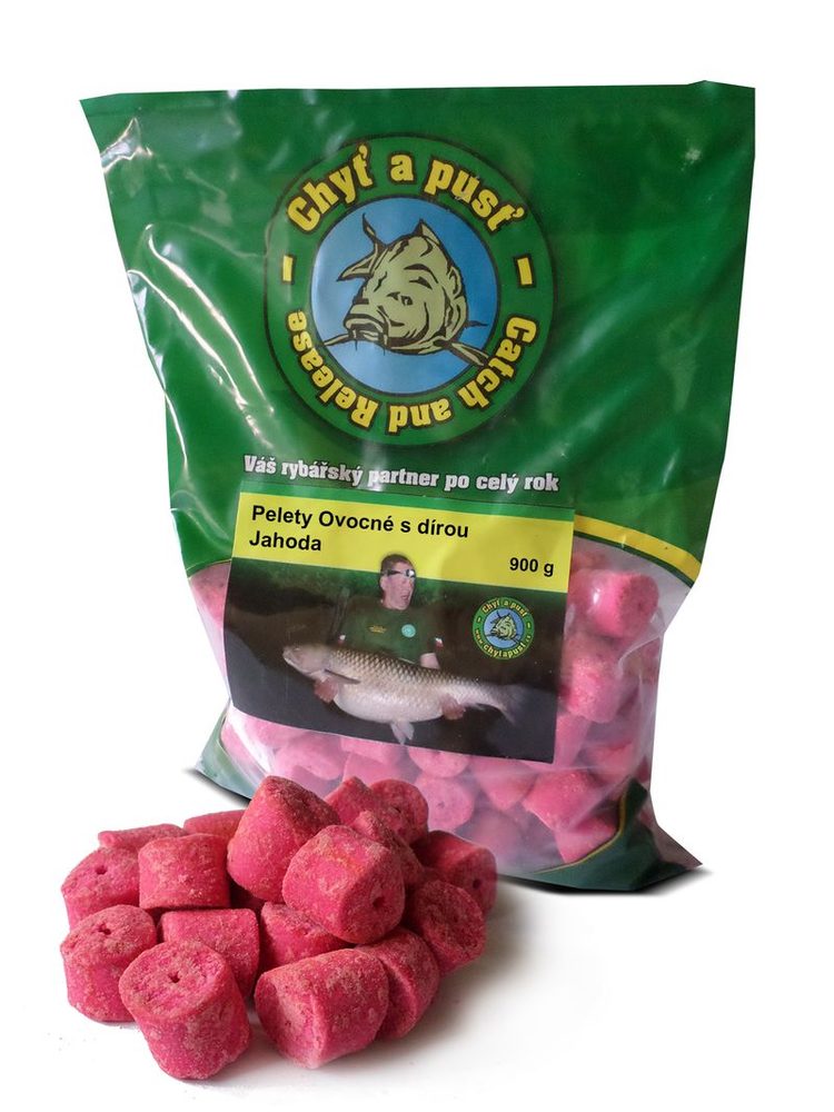 E-shop Chyť a pusť Pelety ovocné s dírou 18mm 900g - Jahoda,Chyť a pusť Pelety ovocné s dírou 18mm 900g - Jahoda