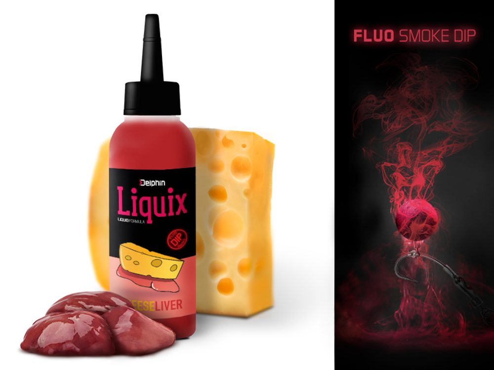 Fotografie Delphin Fluo dip D SNAX LiquiX 100ml - Játra - Sýr