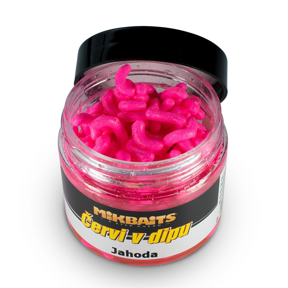Mikbaits Červi v dipu 50ml - Jahoda,Mikbaits Červi v dipu 50ml - Jahoda