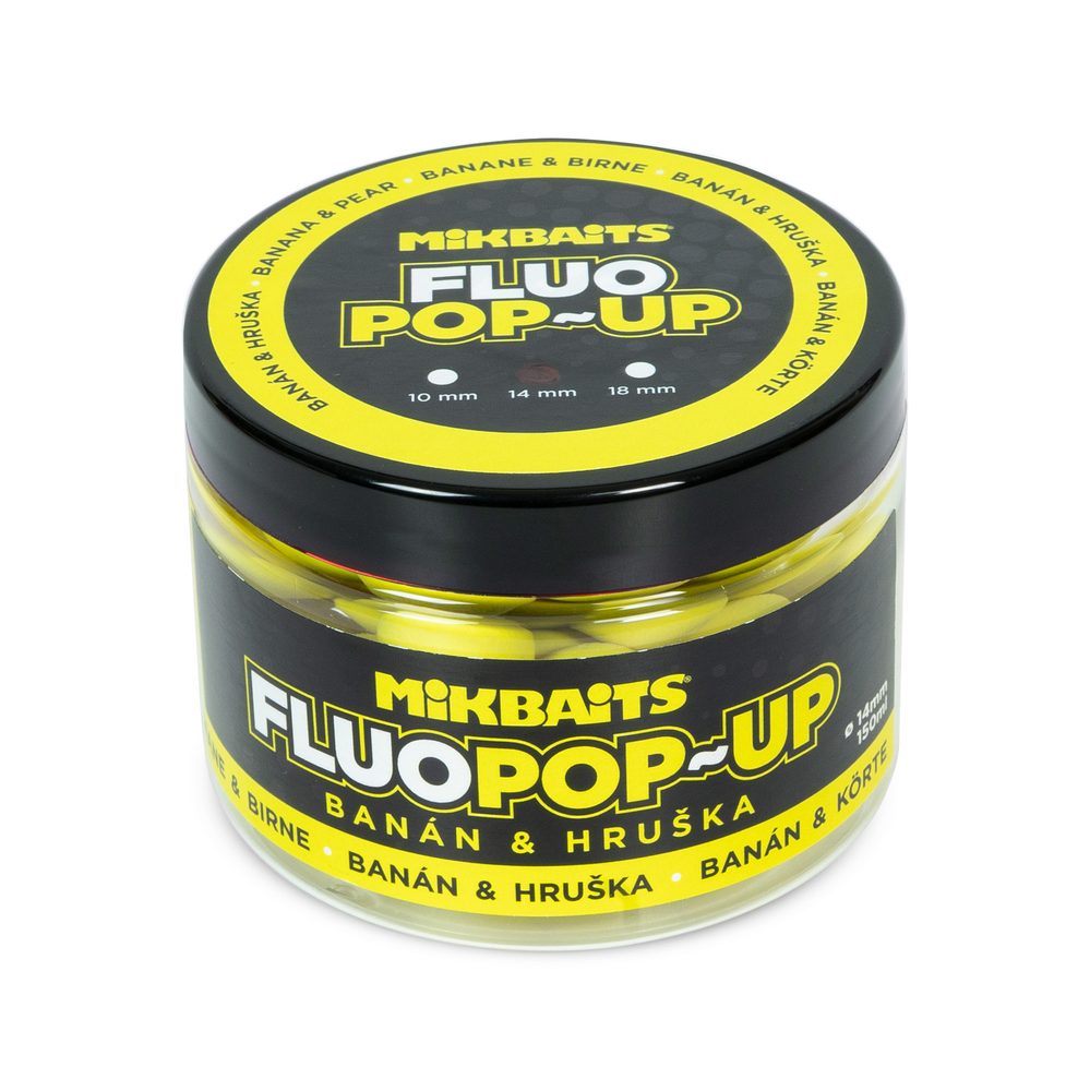 E-shop Mikbaits Plovoucí fluo boilie 14mm 150ml - Banán a Hruška,Mikbaits Plovoucí fluo boilie 14mm 150ml - Banán a Hruška
