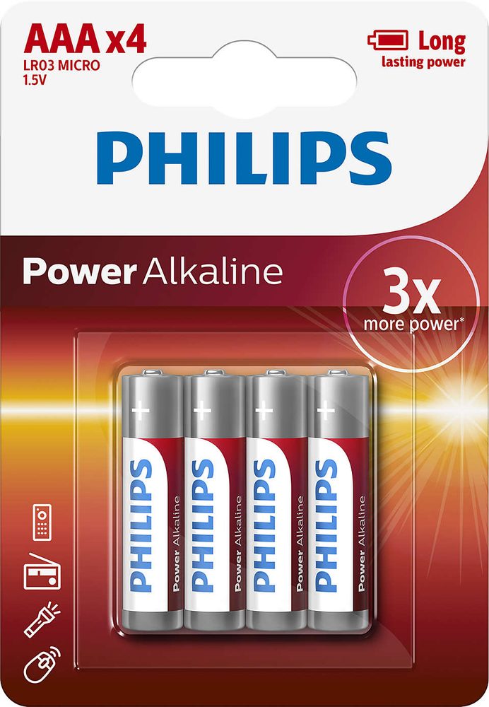 Fotografie Philips Baterie Powerlife mikrotužka LR03 AAA 4ks