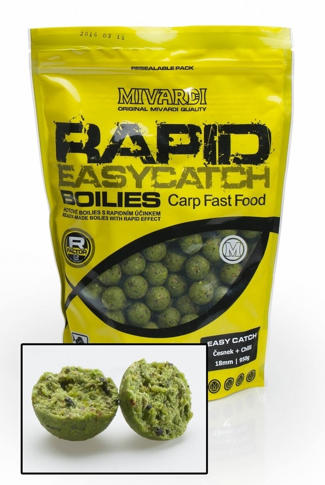 Mivardi Boilies Rapid Easy Catch 950g 18mm - Česnek & Chilli