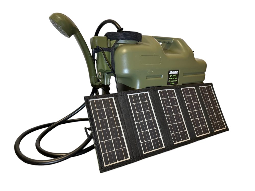 E-shop Holdcarp Set Sprcha, kanystr a solární panel Rechargeable Camping Shower 18L + Solar 10W,Holdcarp Set Sprcha, kanystr a solární panel Rechargeable Cam