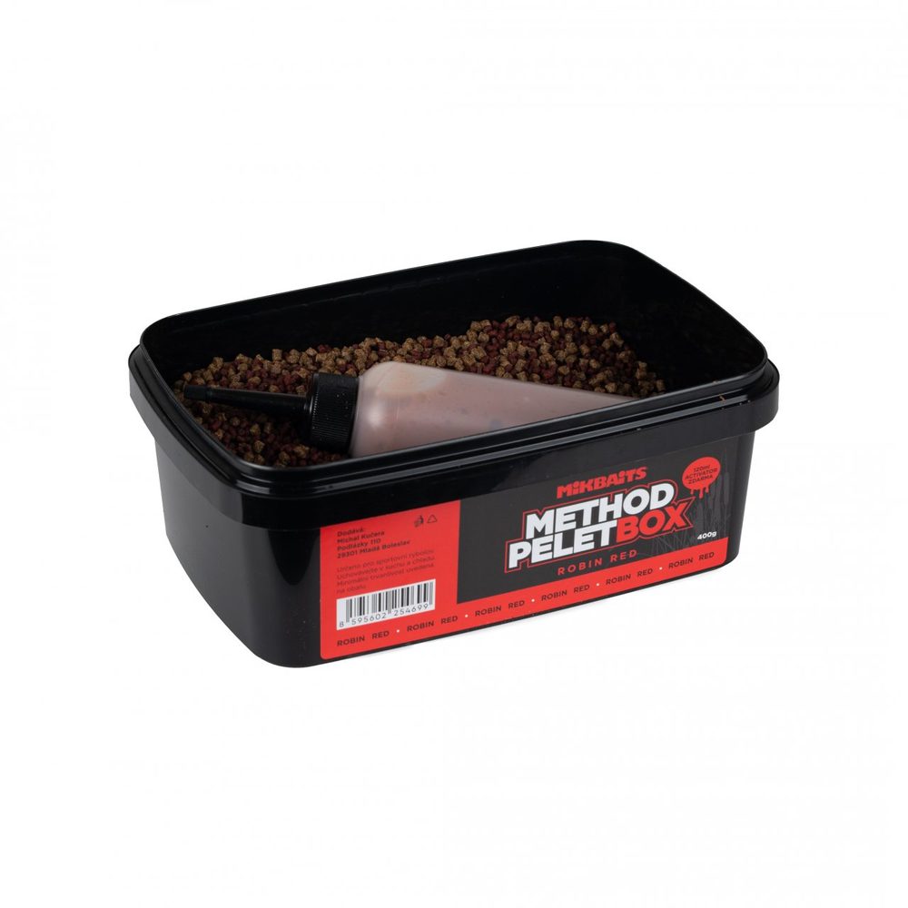 Fotografie Mikbaits Method pelet box 400g + 120ml Activator - Robin Red