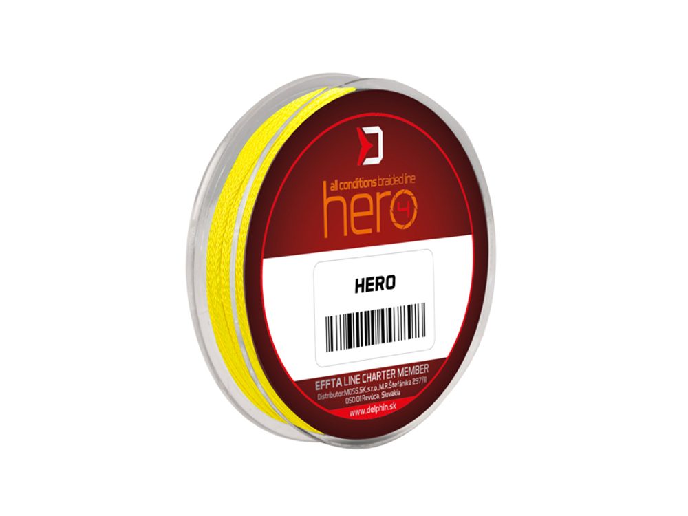 Fotografie Delphin Šňůra Hero 4 fluo žlutá - 0,30mm 20,40kg 15m