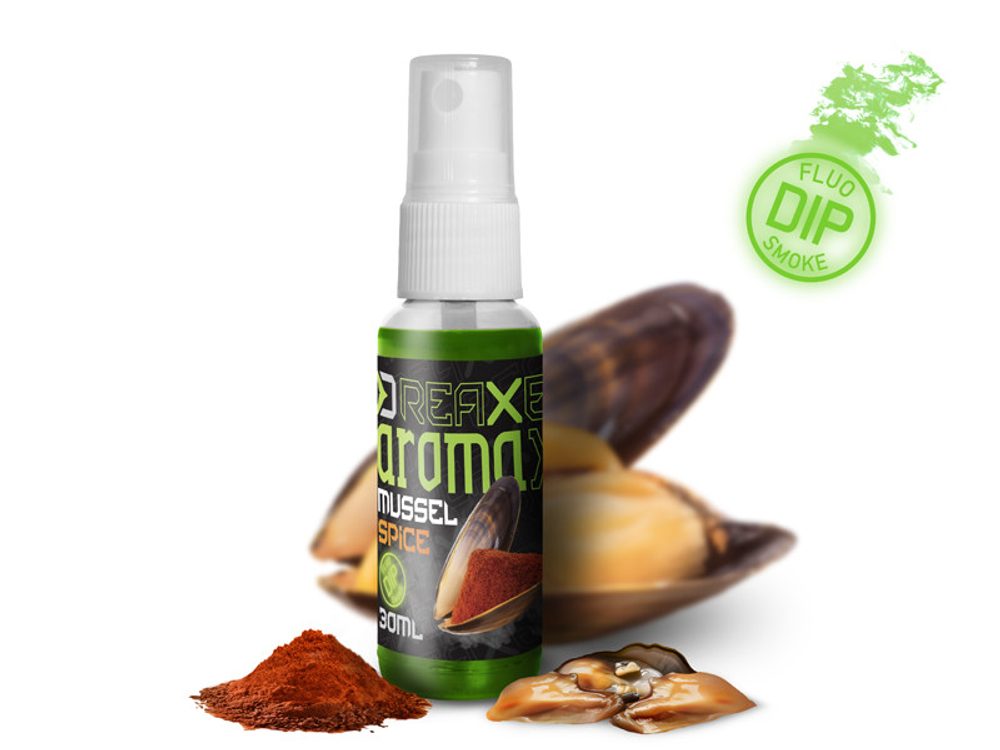 E-shop Delphin Dipovací sprej AromaX 30ml - Mušle - Koření/fluo zelená,Delphin Dipovací sprej AromaX 30ml - Mušle - Koření/fluo zelená
