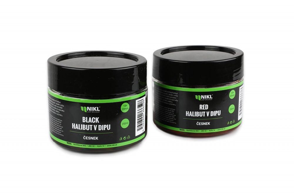 E-shop Nikl Black halibut pelety v dipu 15+20 mm 250g - Česnek