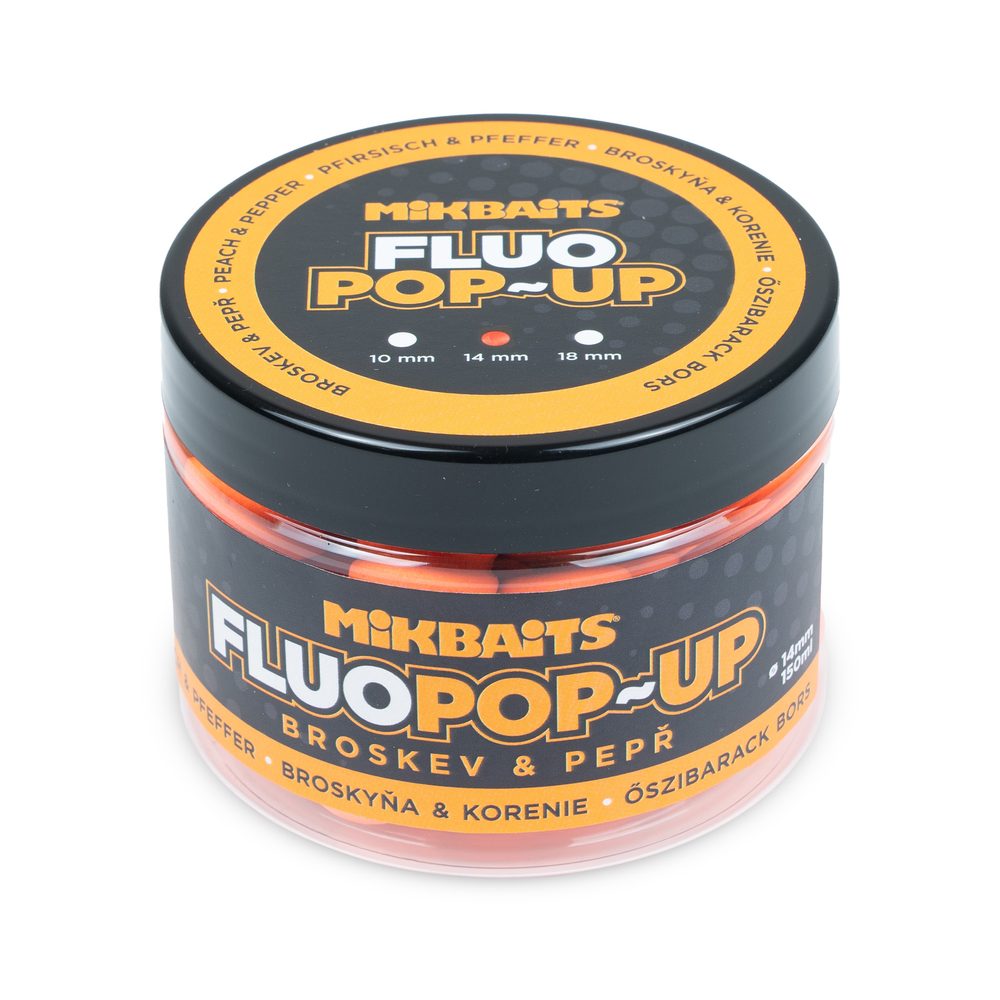 E-shop Mikbaits Plovoucí fluo boilie 14mm 150ml - Broskev a Pepř,Mikbaits Plovoucí fluo boilie 14mm 150ml - Broskev a Pepř