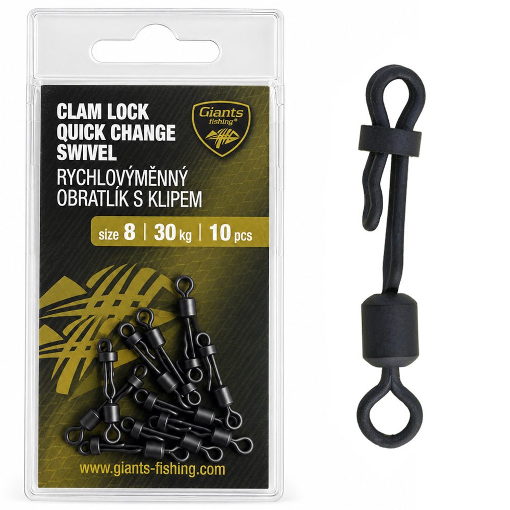Giants fishing Rychlovýměnný obratlík s klipem Clam Lock Quick Change Swivel vel.8/30kg,Giants fishing Rychlovýměnný obratlík s klipem Clam Lock Quick