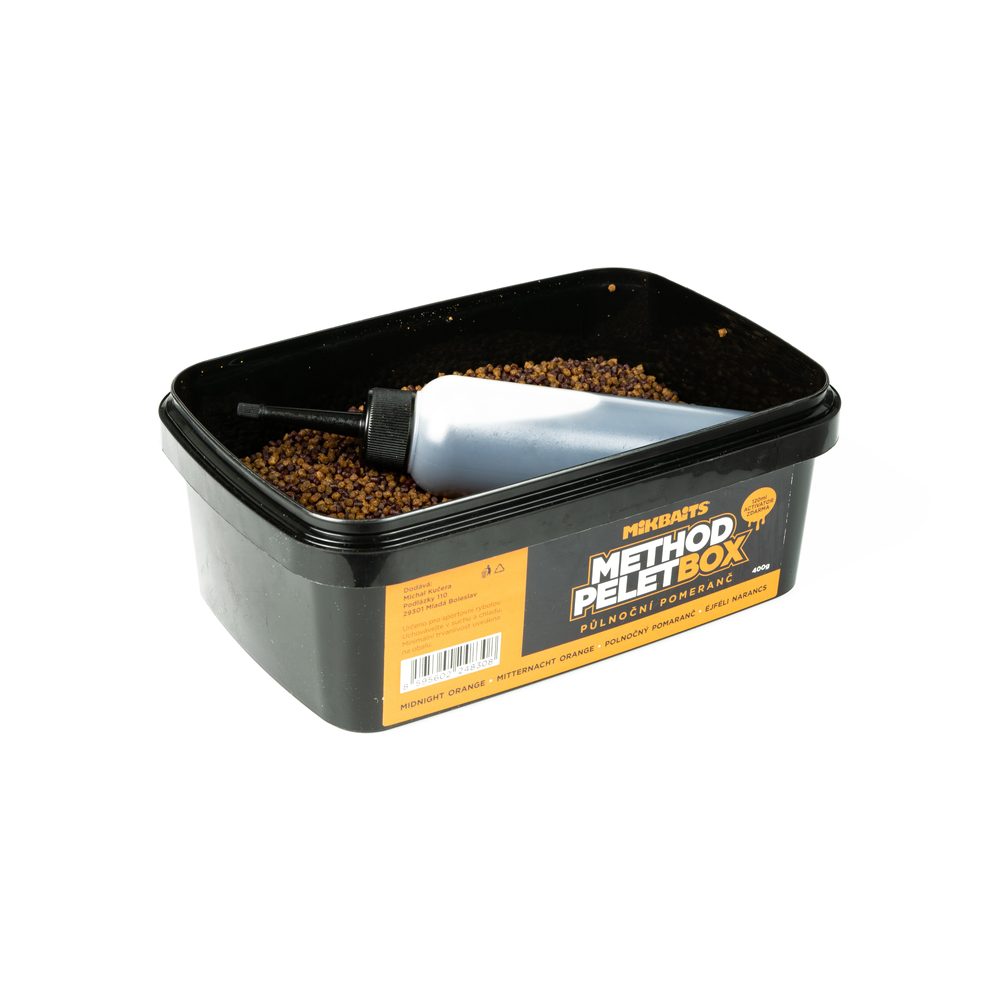 Fotografie Mikbaits Method pelet box 400g + 120ml Activator - Půlnoční Pomeranč