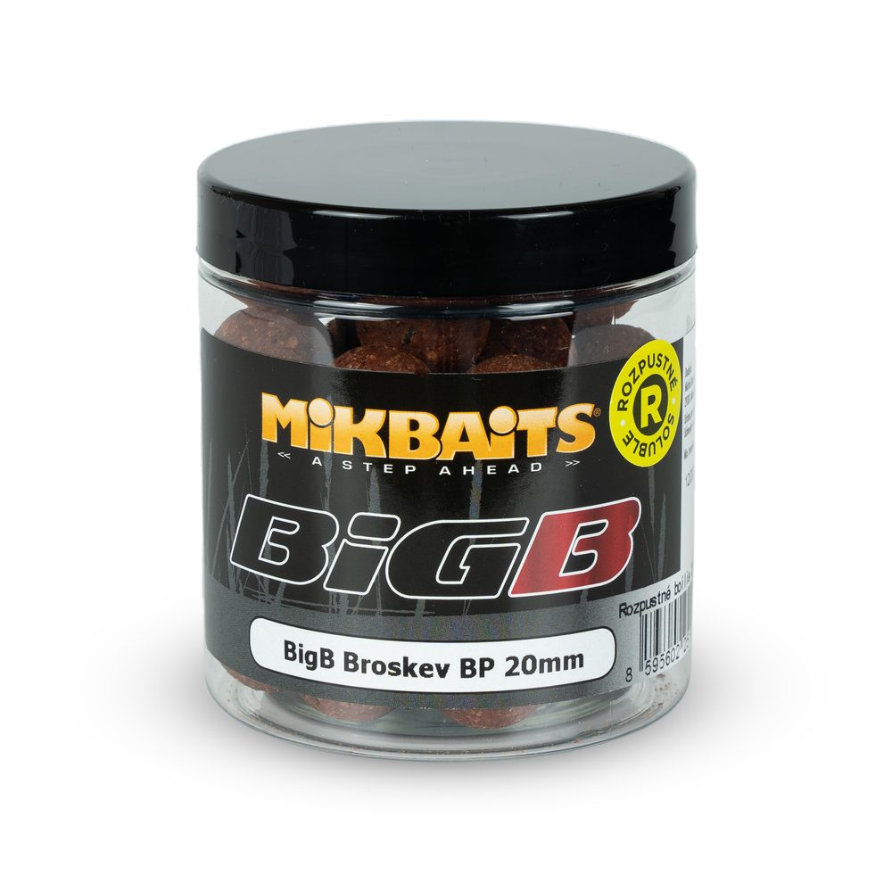 Fotografie Mikbaits Rozpustné boilie BigB Broskev Black pepper 250ml - 20mm
