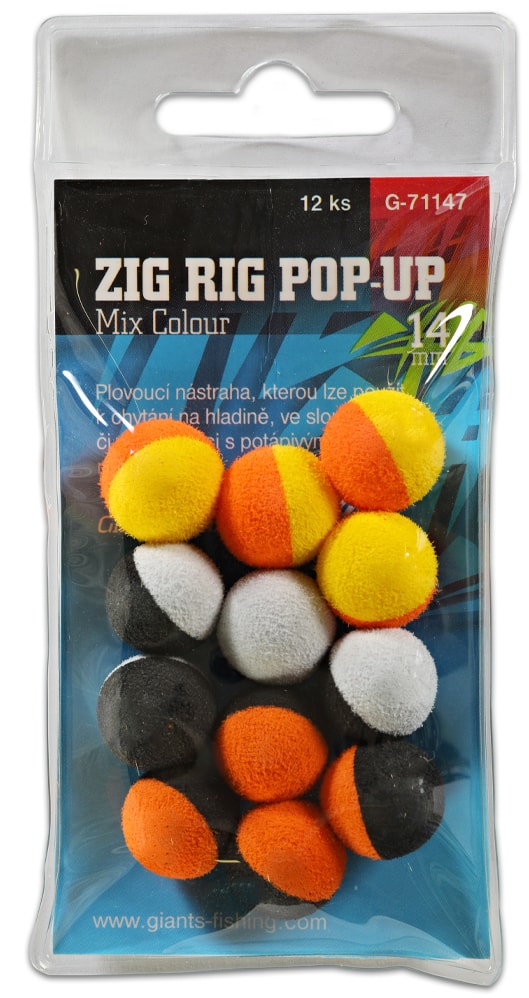 Fotografie Giants Fishing Pěnové plovoucí boilie Zig Rig Pop-Up 14mm - mix colour 12ks