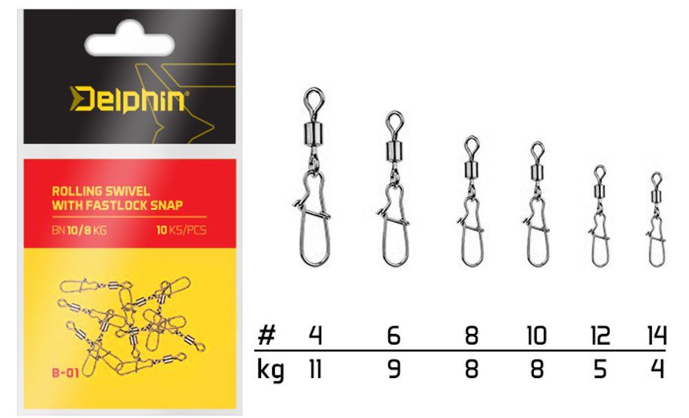 E-shop Delphin Karabinka s obratlíkem Rolling Swivel with Fastlock Snap B-01 10ks,Delphin Karabinka s obratlíkem Rolling Swivel with Fastlock Snap B-01 10ks
