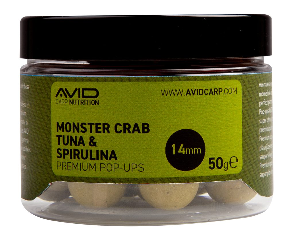 E-shop Avid Plovoucí boilie Premium Pop-Ups Monster Crab-Tuna & Spirulina 14mm 50g,Avid Plovoucí boilie Premium Pop-Ups Monster Crab-Tuna & Spirulina 14mm 50