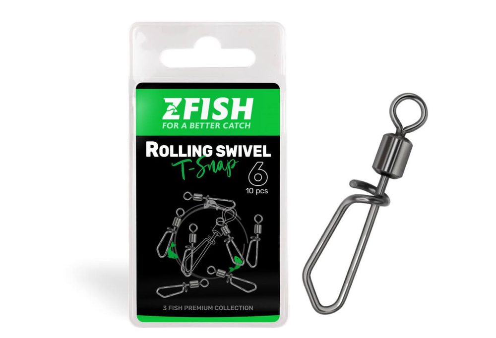 E-shop Zfish Obratlík s karabinkou Rolling swivel with T Snap 10ks - vel.10/27kg,Zfish Obratlík s karabinkou Rolling swivel with T Snap 10ks - vel.10/27kg