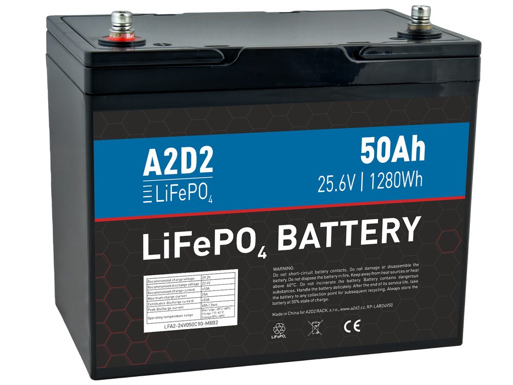 A2D2 Baterie LiFePO4 25,6V 50Ah M8,A2D2 Baterie LiFePO4 25,6V 50Ah M8