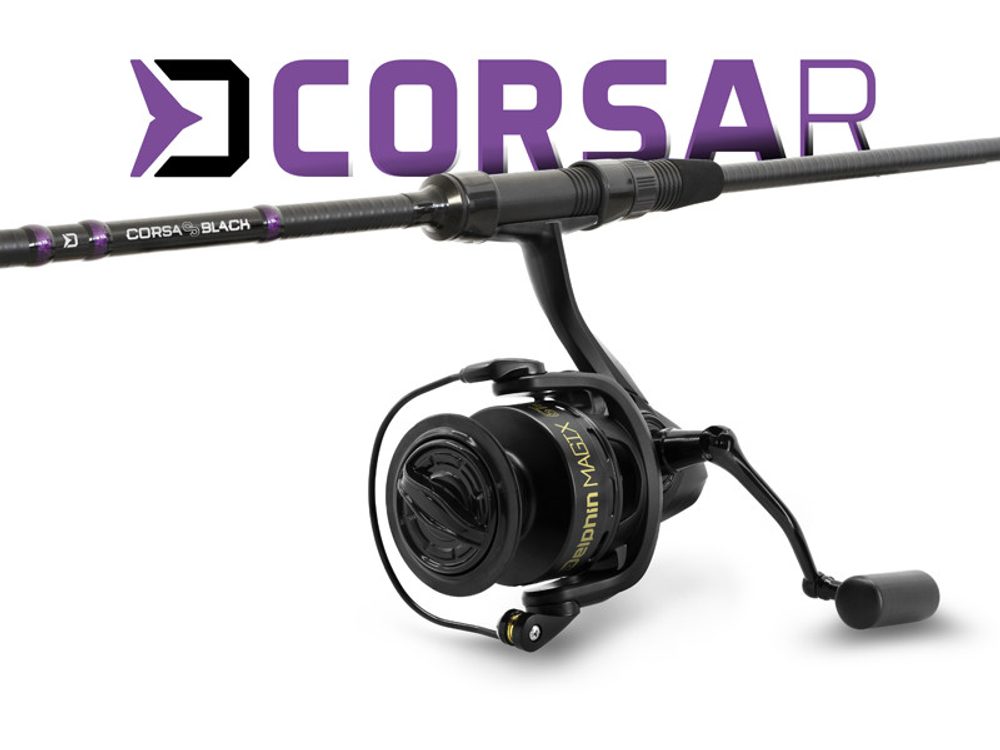 E-shop Delphin Kaprařský set CorsaBLACK Nero 3,6m 3lb 2díl + naviják 6T + 0,30mm,Delphin Kaprařský set CorsaBLACK Nero 3,6m 3lb 2díl + naviják 6T + 0,30mm