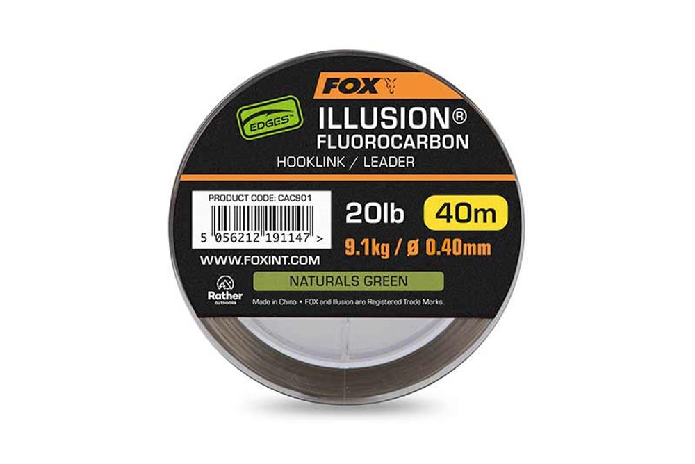 E-shop Fox Fluorocarbon Edges Illusion Fluorocarbon Hooklink/Leader Naturals Green 40m - 0,40mm 20lb 9.1kg,Fox Fluorocarbon Edges Illusion Fluorocarbon Hookl