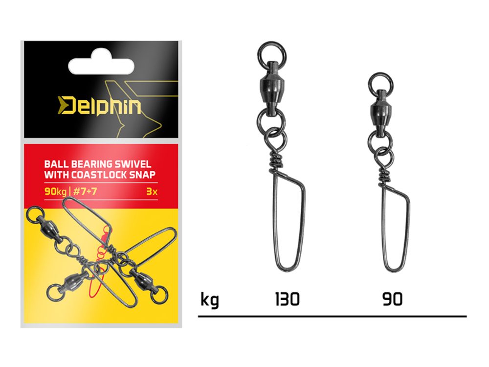 E-shop Delphin Karabinka s obratlíkem Ball bearing swivel with coastlock snap 3ks - 130kg,Delphin Karabinka s obratlíkem Ball bearing swivel with coastlock s