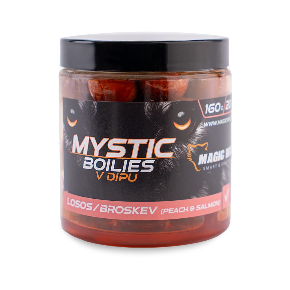 Magic Wolf Boilies v dipu Mystic 160g - Losos/ broskev 20mm