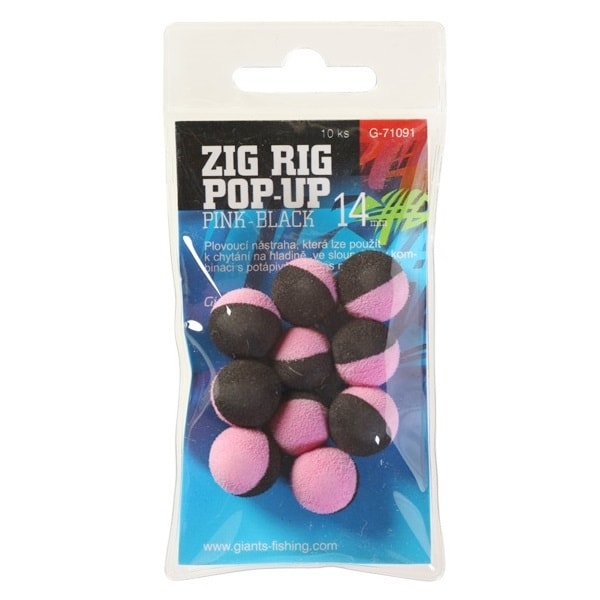 Fotografie Giants fishing Pěnové plovoucí boilie Zig Rig Pop-Up pink-black 14mm,10ks