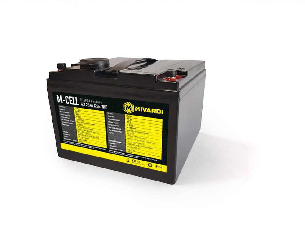 Mivardi Baterie M-CELL LiFePO4 12V 23Ah + 5A nabíječka,Mivardi Baterie M-CELL LiFePO4 12V 23Ah + 5A nabíječka