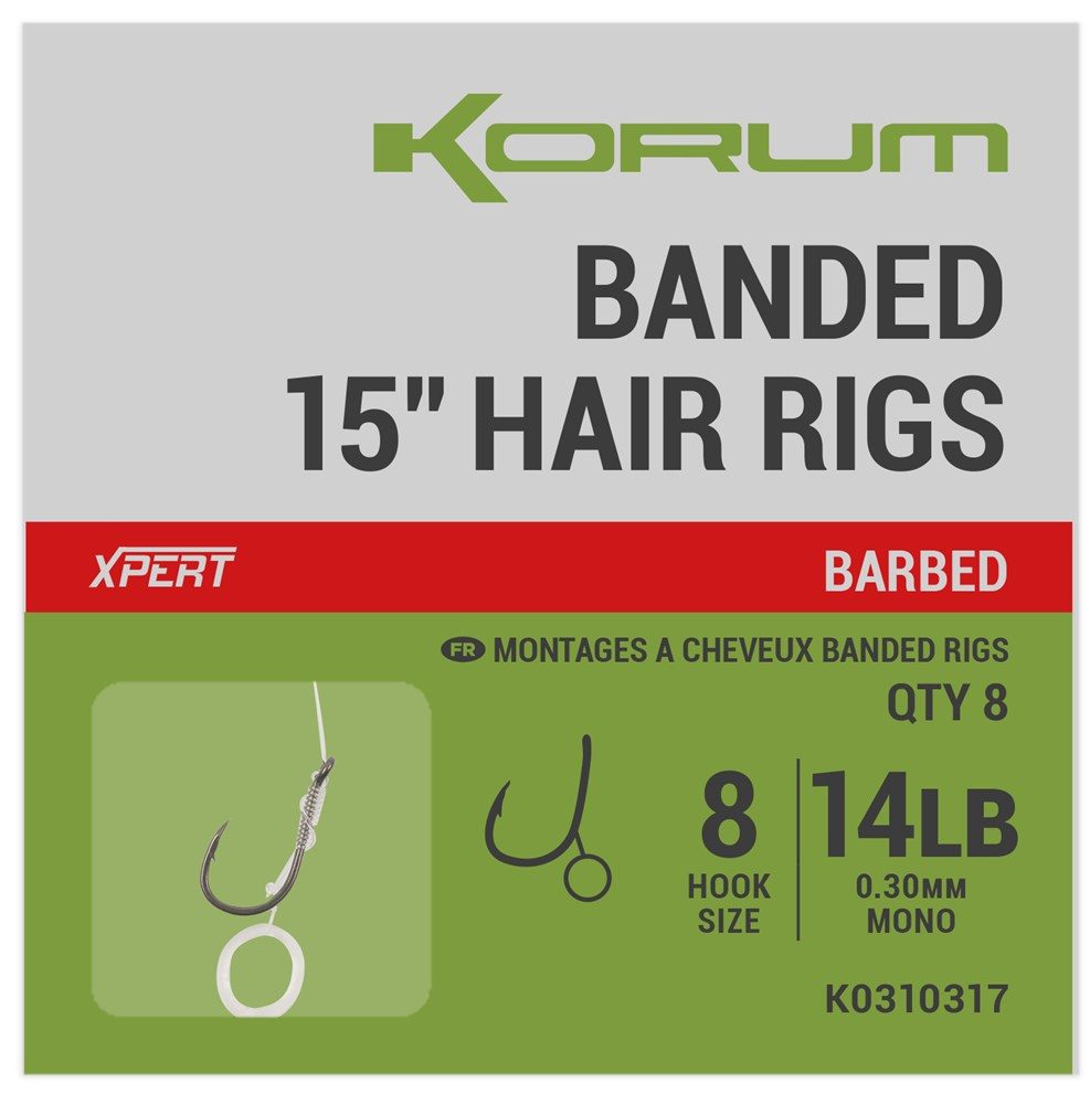 Korum Hotové návazce Banded Hair Rigs 15" 8ks - Vel.12 / 0,28mm 12lb,Korum Hotové návazce Banded Hair Rigs 15" 8ks - Vel.12 / 0,28mm 12lb