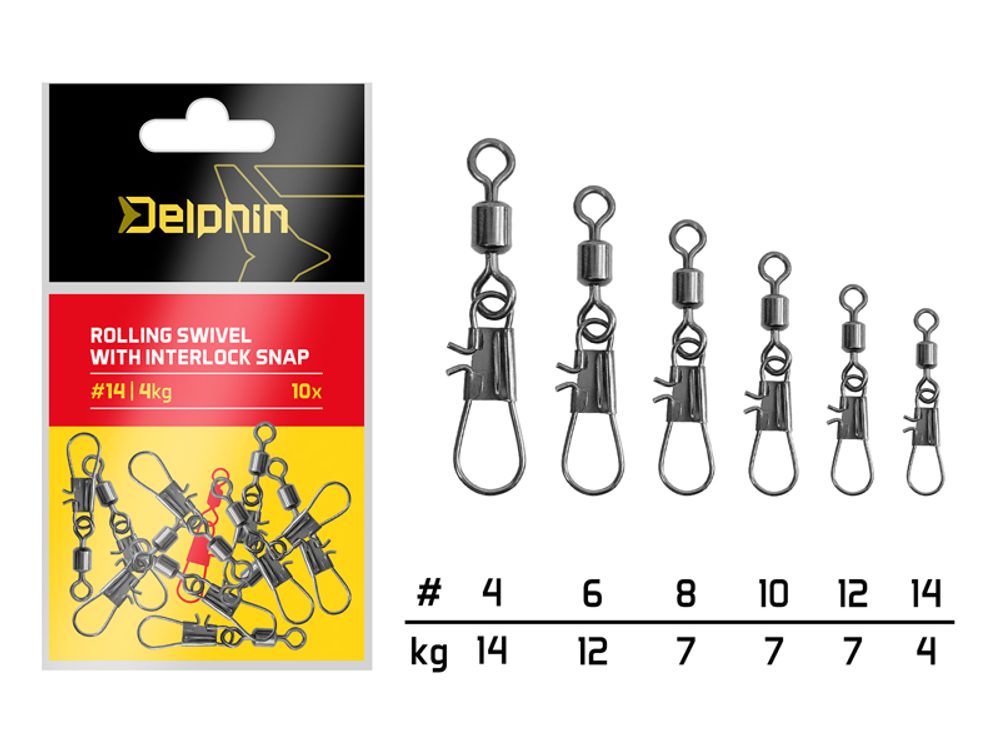 E-shop Delphin Karabinka s obratlíkem Rolling swivel with interlock snap 10ks,Delphin Karabinka s obratlíkem Rolling swivel with interlock snap 10ks