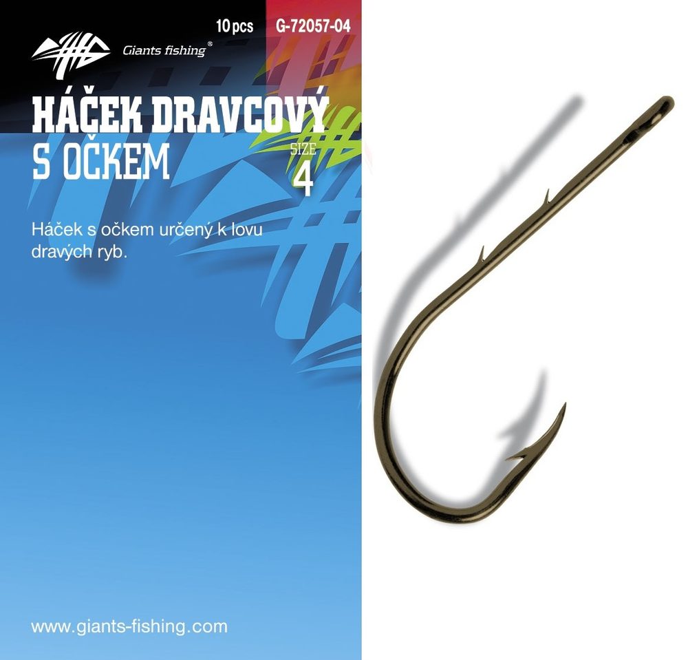 Giants Fishing Háček dravcový s očkem 10ks - vel.4,Giants Fishing Háček dravcový s očkem 10ks - vel.4