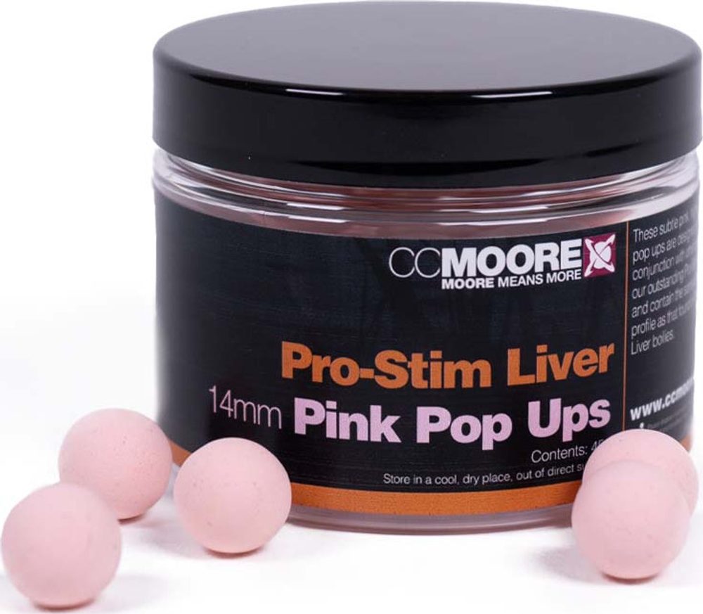 CC Moore Plovoucí boilie Pro-Stim Liver Pop Ups Pink - 14mm 45ks,CC Moore Plovoucí boilie Pro-Stim Liver Pop Ups Pink - 14mm 45ks