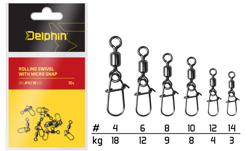 E-shop Delphin Obratlík s karabinkou Rolling swivel with micro snap 10ks - 10/8kg,Delphin Obratlík s karabinkou Rolling swivel with micro snap 10ks - 10/8kg