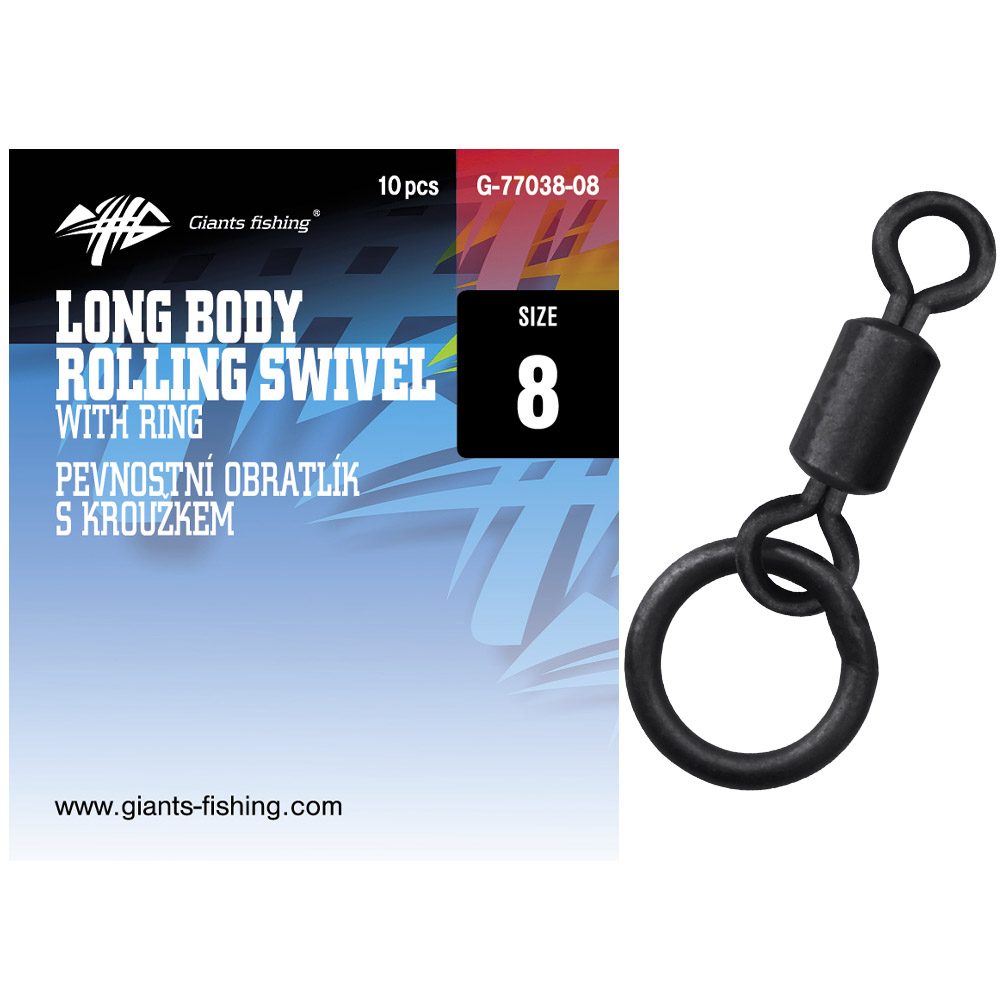 E-shop Giants Fishing Pevnostní obratlík s kroužkem Long Body Rolling Swivel with Ring 10ks - vel.8,Giants Fishing Pevnostní obratlík s kroužkem Long Body Ro