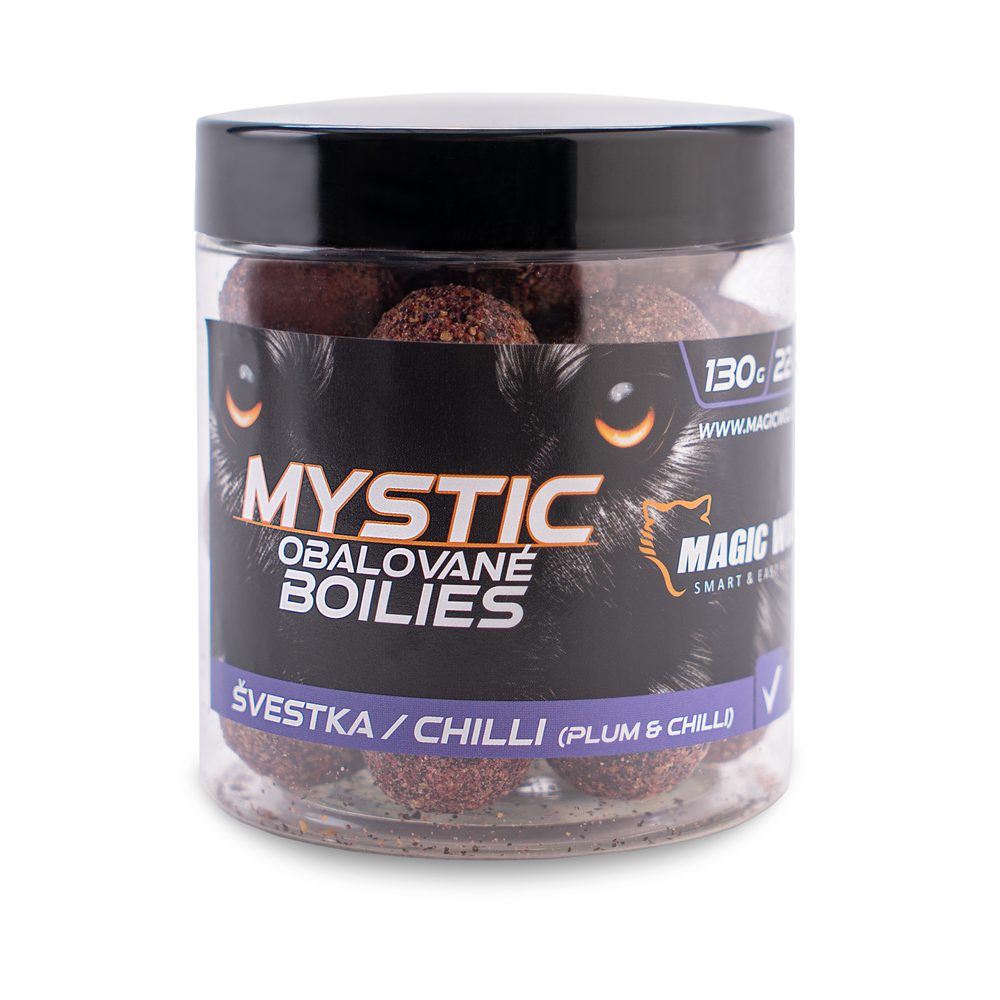 Magic Wolf Boilies obalované Mystic 130g - Švestka / chilli 22mm