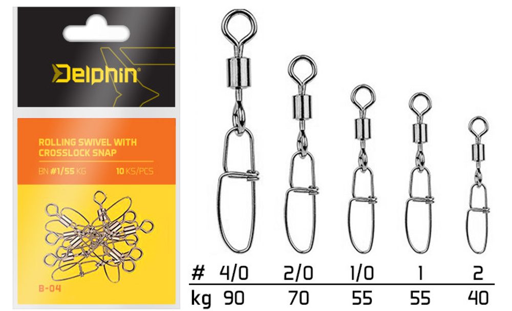 E-shop Delphin Karabinka s obratlíkem Rolling Swivel with Crosslock Snap B-04 10ks,Delphin Karabinka s obratlíkem Rolling Swivel with Crosslock Snap B-04 10k