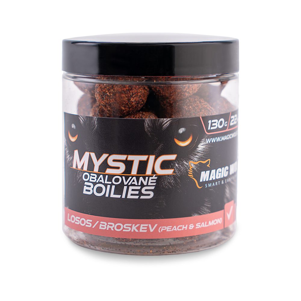 Magic Wolf Boilies obalované Mystic 130g - Losos/ broskev 22mm