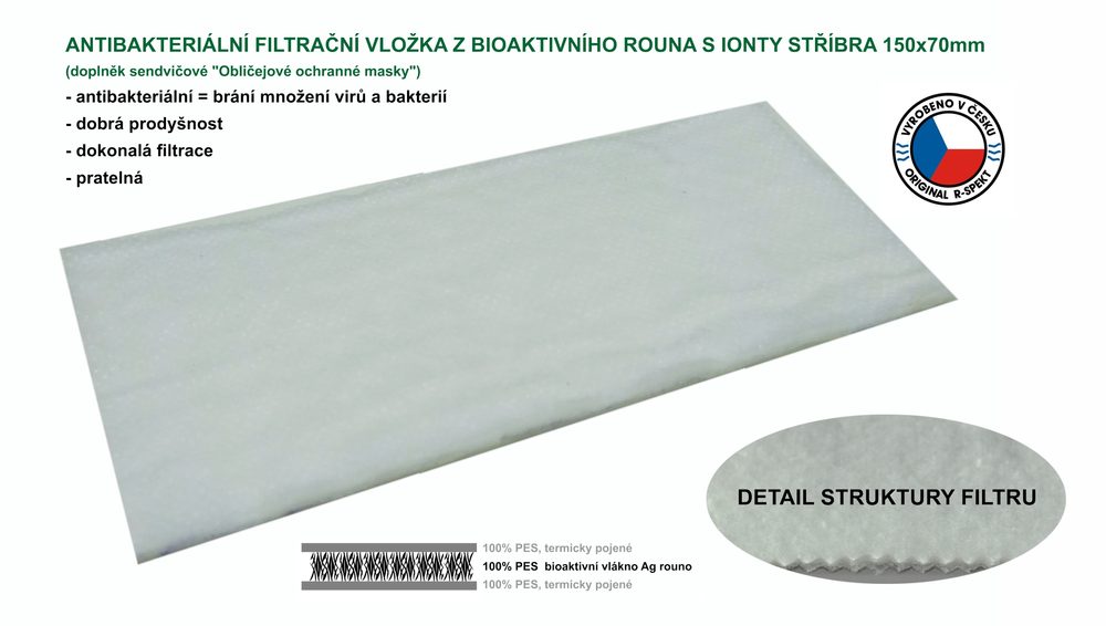R-Spekt Antibakteriální Ag filtrační vložka do obličejové roušky,R-Spekt Antibakteriální Ag filtrační vložka do obličejové roušky
